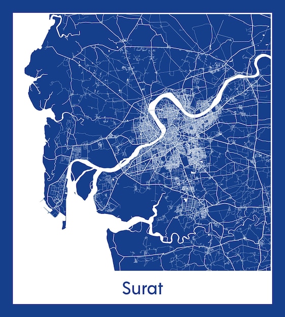 Surat India Asia City map blue print vector illustration
