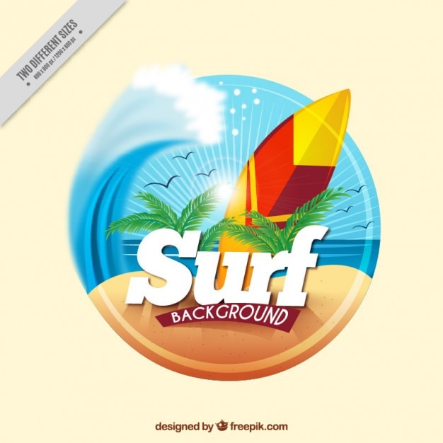 Surf фон с доской для серфинга на пляже