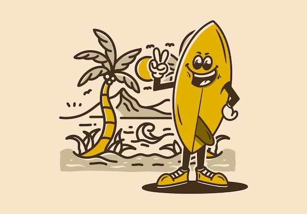 ビーチのサーフボードのマスコット キャラクター