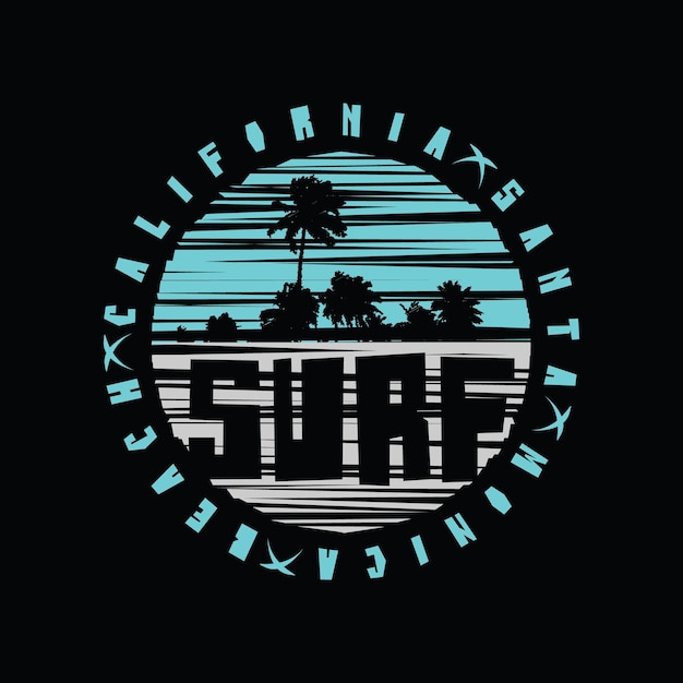 серфинг в Калифорнии, пляж Санта-Моники, винтажный дизайн, спортивная типография, футболка, графика, принт, п