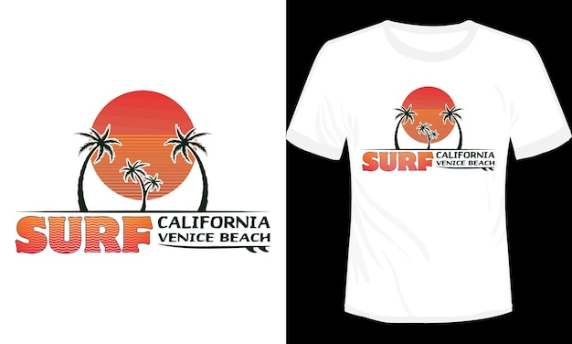 Surf California Venice Beach Tshirt Design Vector Illustration Sunset Time