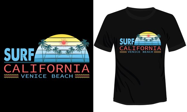 Surf Californië Venice Beach T-shirt ontwerp vectorillustratie