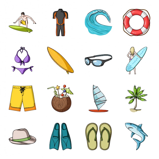 Surf  cartoon set icon. isolated cartoon set icon travel on ocean.  illustration surf  .