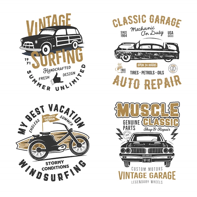 Vector surf and classic garage prints
