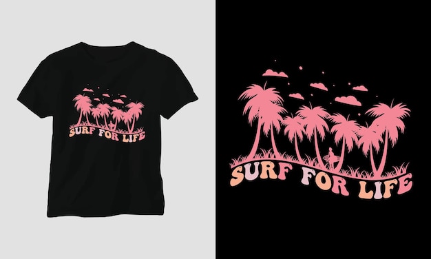 벡터 인생을 위한 서핑 서핑 그루비 티셔츠 디자인 레트로 스타일