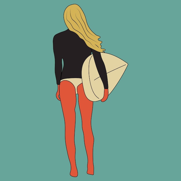 Вектор Серфинг девушка минималистская векторная иллюстрация плоский стиль цифрового искусства молодая женщина с доской для серфинга