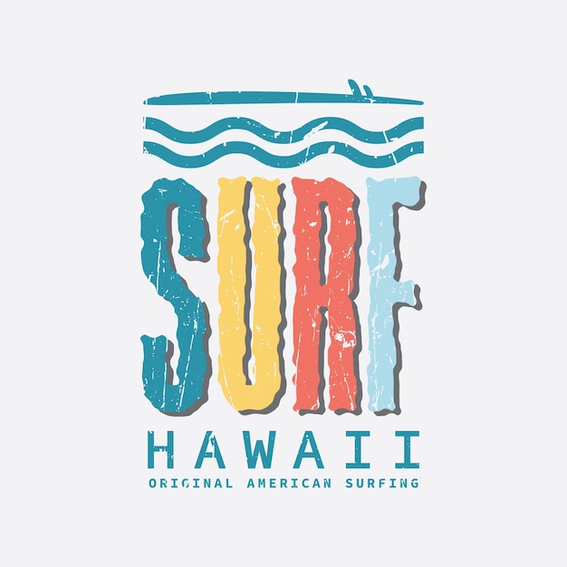 Vettore illustrazione di progettazione della maglietta di vettore di tipografia di surf hawaii