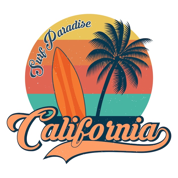 Surf paradise californië vectorillustratie t-shirtontwerp