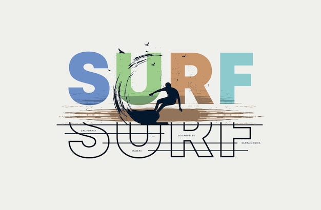 surf stylish tshirt and apparel trendy design with palm trees silhouettes