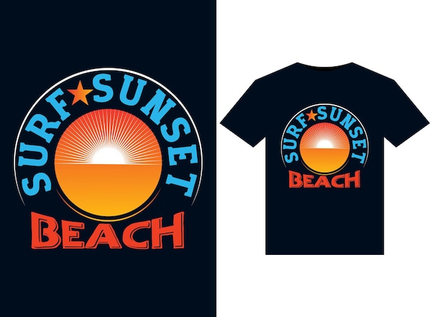 ベクトル 印刷対応 t シャツ デザイン用のサーフ サンセット ビーチのイラスト
