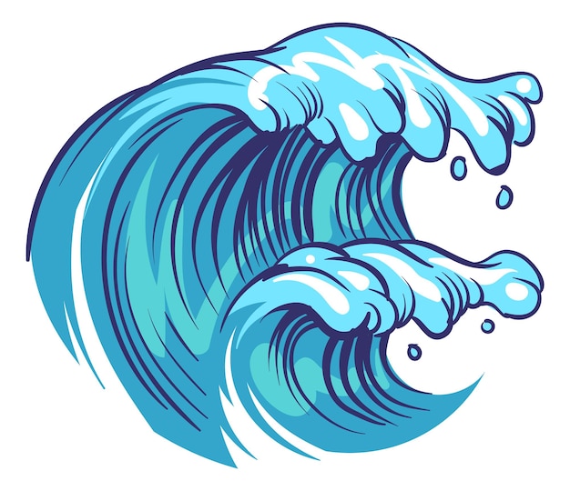 Vector surf wave logo. big water stream in sketch style