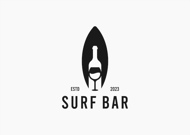 surf with wine logo design vector silhouette illustration