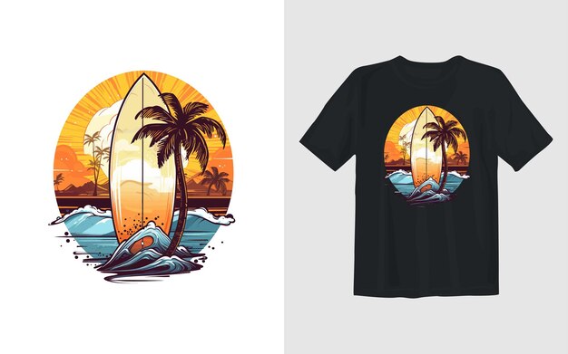 Vector surfboard cartoon vector illustration surfboard t shirt design