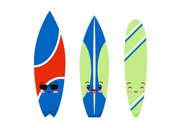 Surfboard emoji set isolated on white background.