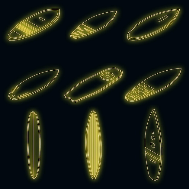 Surfboard icons set vector neon