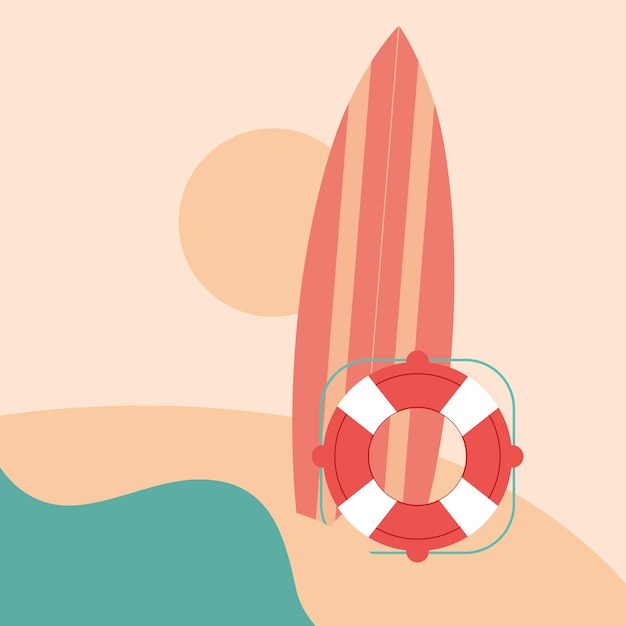 Surfboard and lifesaver on the beach