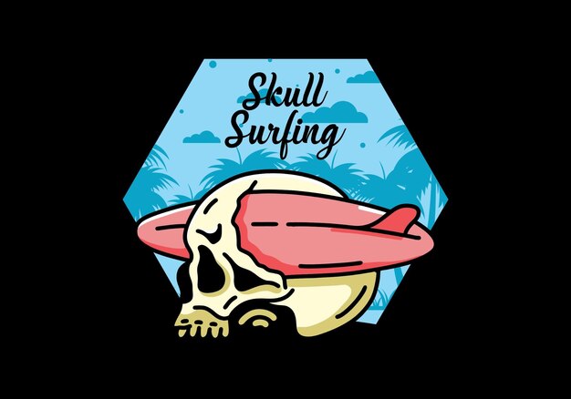 Vector surfboard piercing the skull illustration design