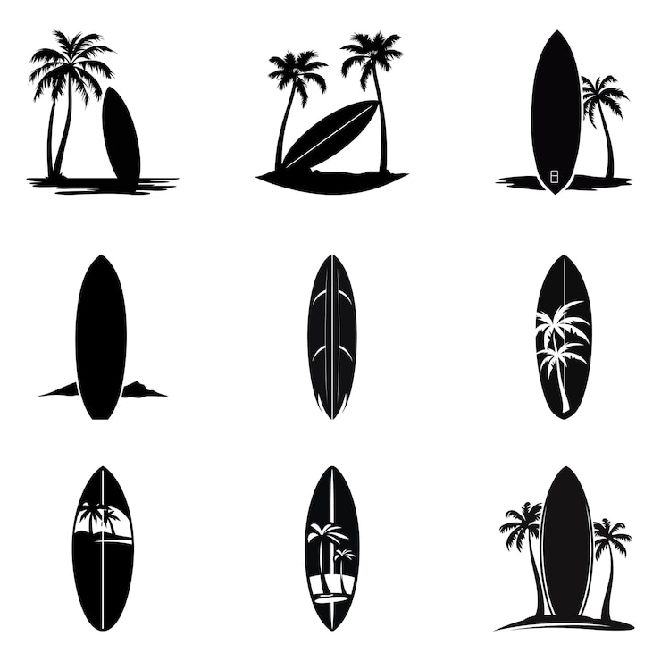 Vector surfboard showcase inspire adventure with captivating vector silhouette designs
