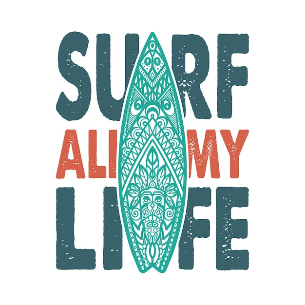 Vector surfboard with ornament for surfing summer print