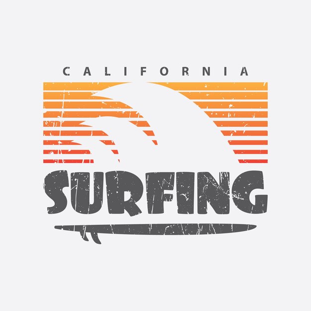 Vector surfen californië illustratie tshirt en kleding ontwerp