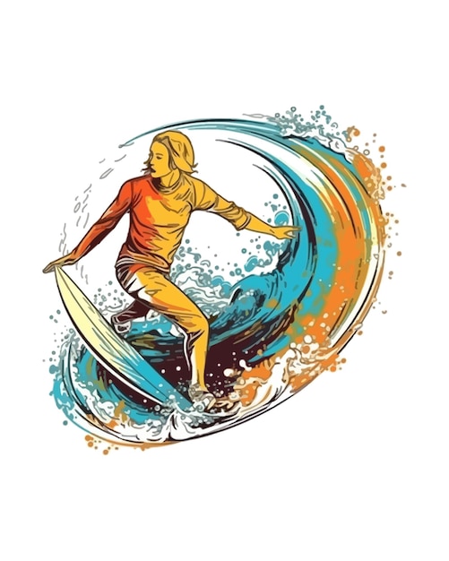 Surfen illustratie Hand getrokken surfen illustratie voor tshirt ontwerp