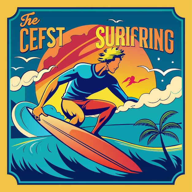 Surfen in Californië illustratie voor T-shirt sticker ontwerp