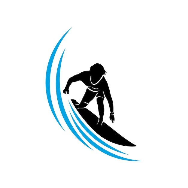 Surfen met water golf logo vector sjabloon illustratie symbool silhouet ontwerp