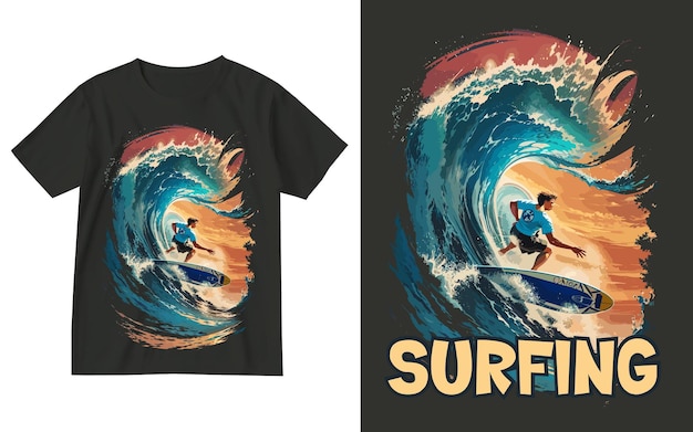 Vector surfen t-shirt designsurfen illustratie t-shirt designsurf rider t-shirt surf minnaar t-shirt