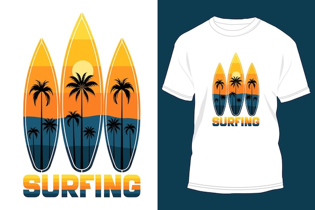 Surfen T-shirt Illustratie en Vector ontwerp Het beste Surfen achtergrond T-shirt Design