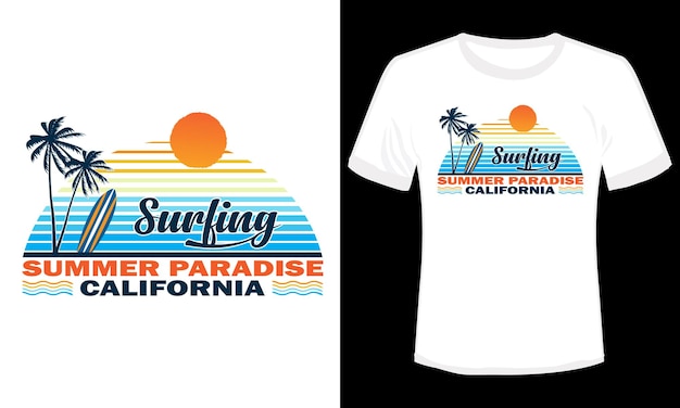 Surfen zomerparadijs Californië T-shirt ontwerp vectorillustratie