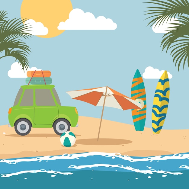 surfer car on the beach.