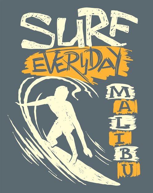 Surfer en grote golf. t-shirtontwerp, vectorafdruk