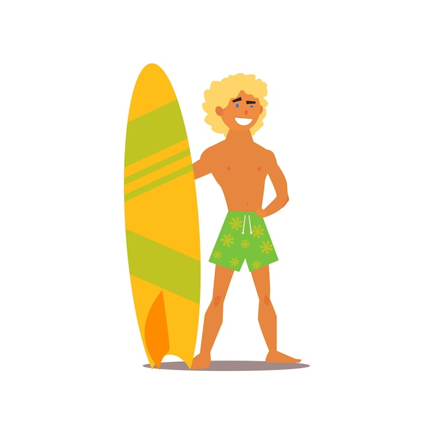 Surfer Guy Isolated Primitive Design Style Vector Illustration on White Background