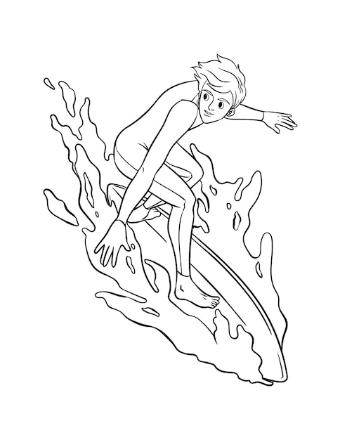 Surfer Isolated Coloring Page for Kids