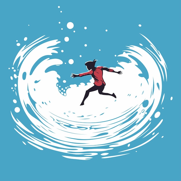 Vector surfer jumping on a wave with splashes of water vector illustration