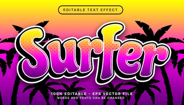 Surfer retro kleur 3d-teksteffect en bewerkbaar teksteffect