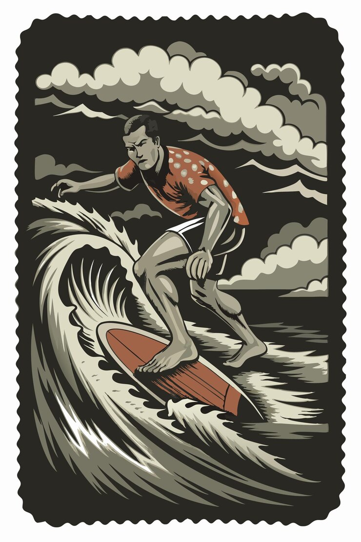 Vector surfer riding a wave