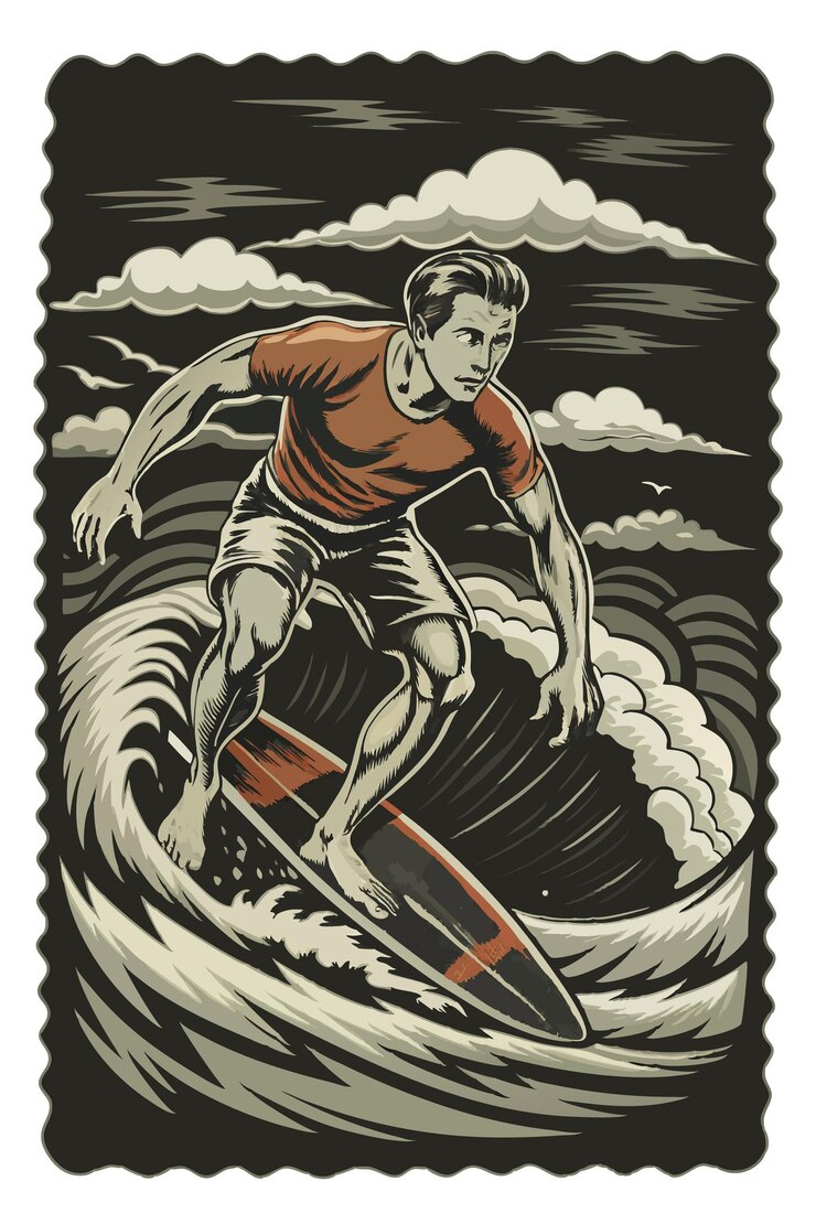 Vector surfer riding a wave