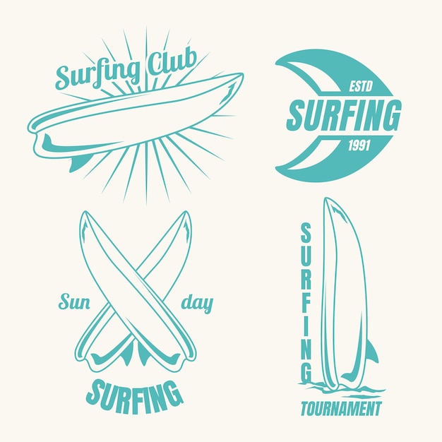 Surfer set retro emblem collection