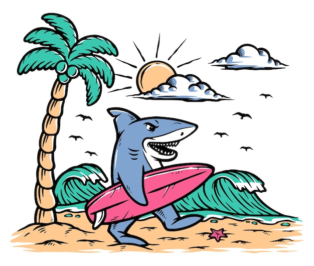 Surfer shark illustration