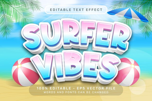 surfer vibes 3d tekst effect en bewerkbaar tekst effect met een strand achtergrond