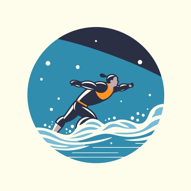 Vector surfer on the water vector illustration in flat design style