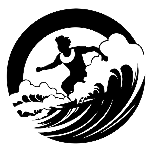 Vettore surfista sull'onda illustrazione vettoriale in stile piatto