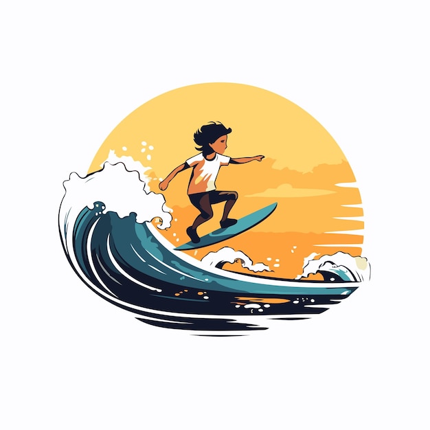 Surfer on the wave Vector illustration in a flat style