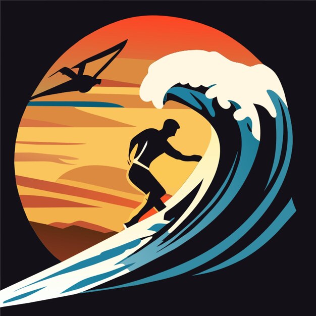 Vettore surfer sulle onde della california illustrazione vettoriale