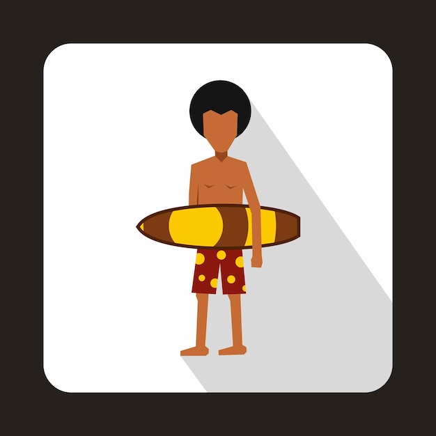 Surfer with surfboard icon in flat style with long shadow Surfing symbol