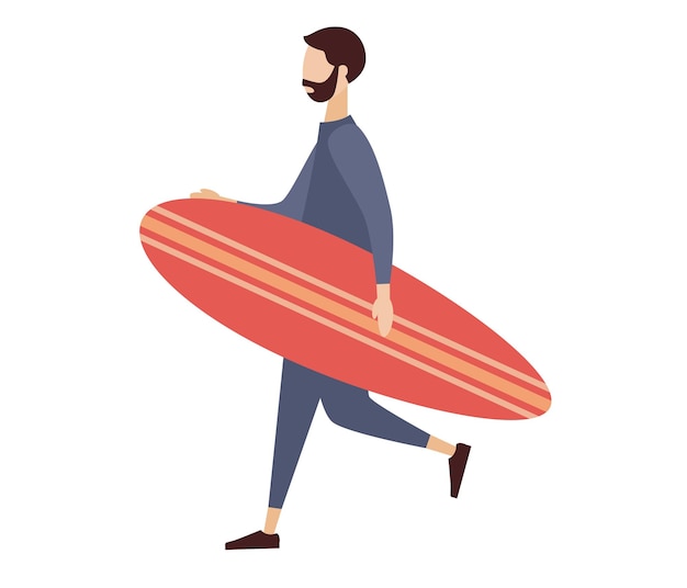 Surfermens met surfplank. Surf mensen. Surfconcept. Watersport op het strand. Platte vectorillustratie