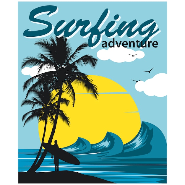 Vector surfing adventure illustration