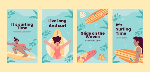 Vector surfing adventure instagram stories