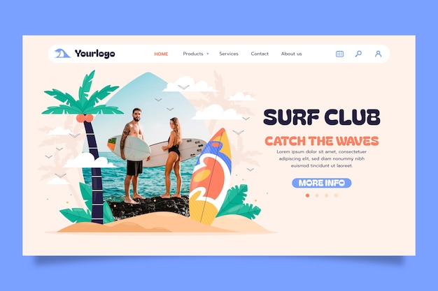 Vector surfing adventure landing page